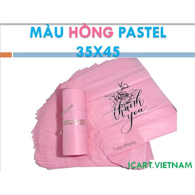 Túi Gói Hàng Túi Đóng Hàng HỒNG PASTEL Chất Liệu Cao Cấp In Thank You Hoa Văn Size 35x45