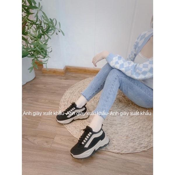 TT47 - Giày thể thao nữ sneaker độn đế 5p đen sọc trắng nhẹ êm chân