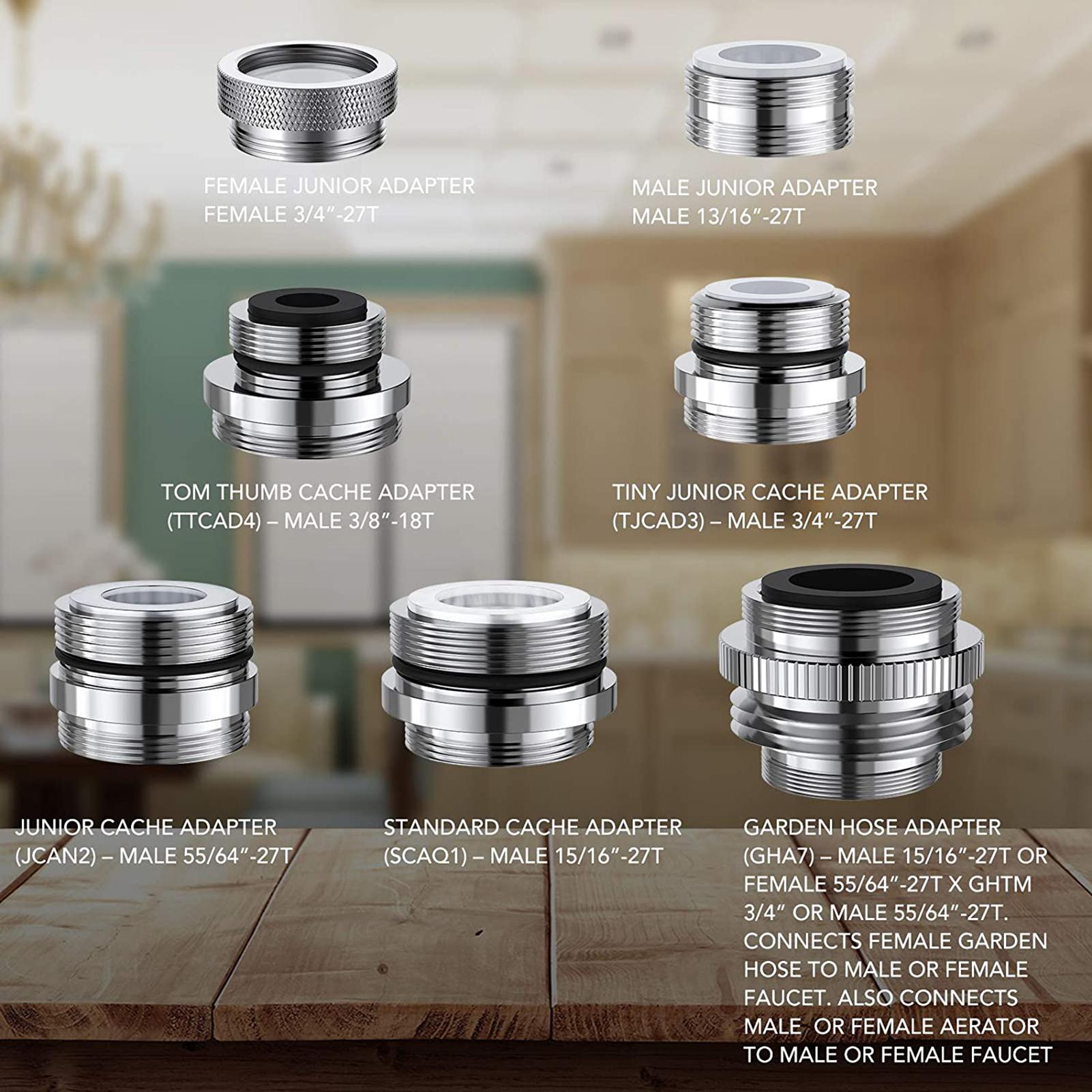 Bộ 7 cái điều hợp vòi nhiều kích thước Được làm bằng đồng thau nguyên khối bền bỉ phù hợp với hầu hết các bồn rửa thông thường