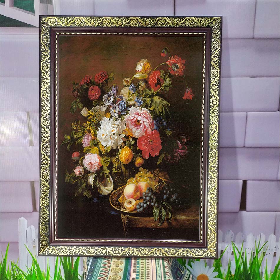 Tranh tĩnh vật hoa cổ điển - Phong cách Châu Âu sang trọng - in trên mica gương cao cấp - HST008