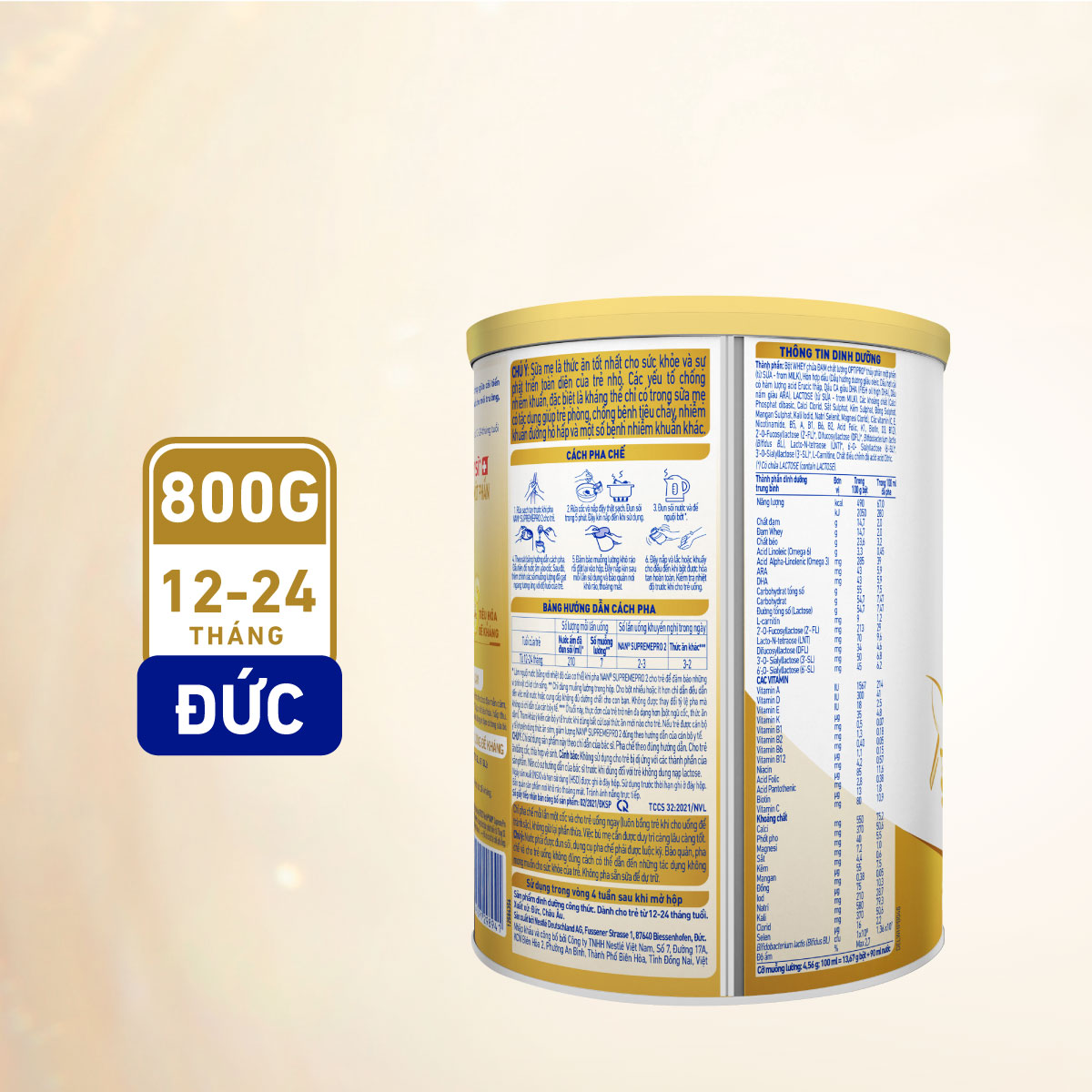 Sữa bột Nestlé NAN SUPREMEPRO 2 800g nhập khẩu Đức với 5HMO &amp; đạm Gentle Optipro ( Dành cho trẻ từ 12 - 24 tháng tuổi)