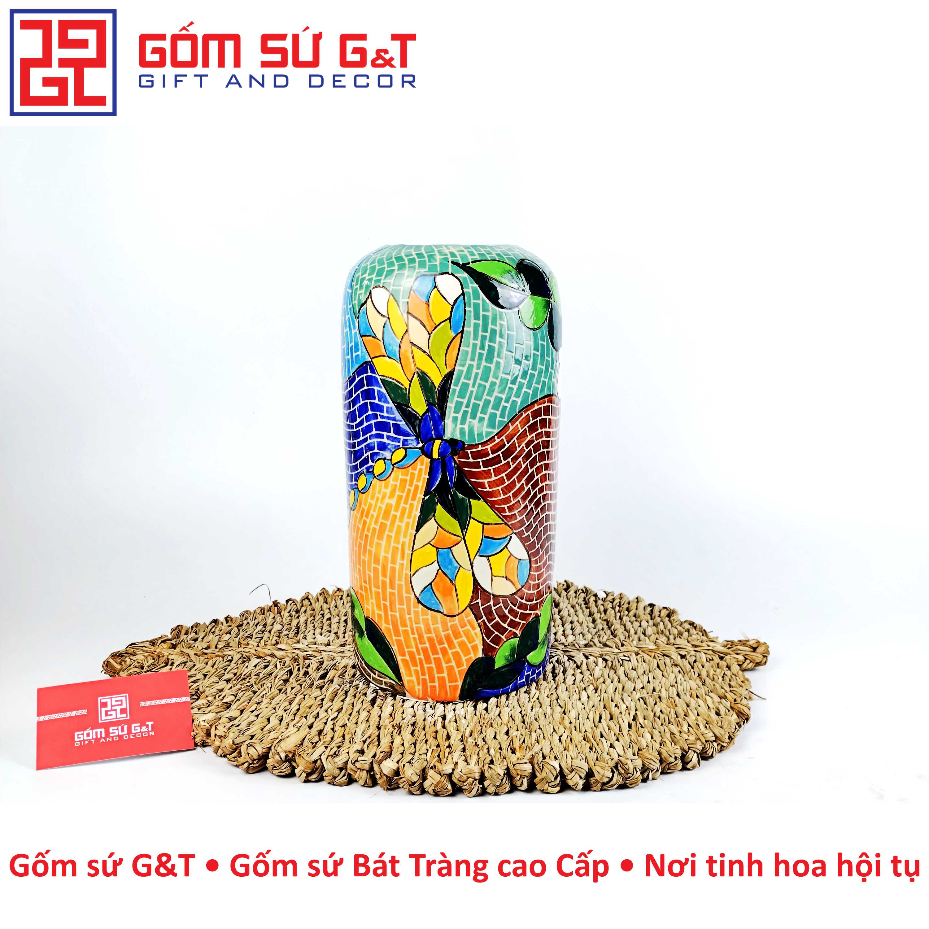 Lọ hoa dáng đu đủ chuồn chuồn hoa bèo Gốm Sứ G&amp;T