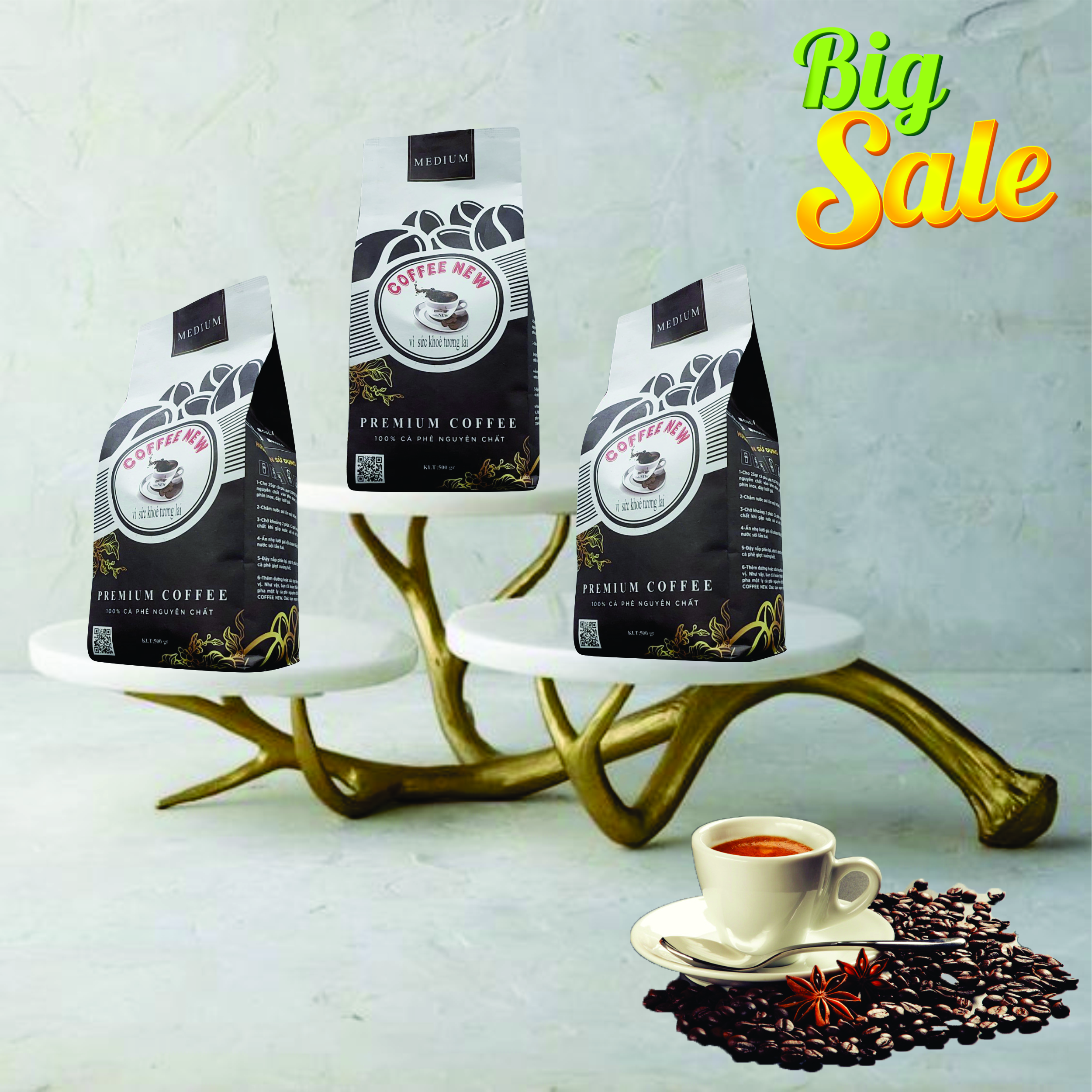 Cafe Premium Robusta - Nguyên Chất Rang Mộc Pha Phin Hoặc Pha Máy - Vị Đắng Đậm Hậu Ngọt Hương Thơm Nồng - Coffee New