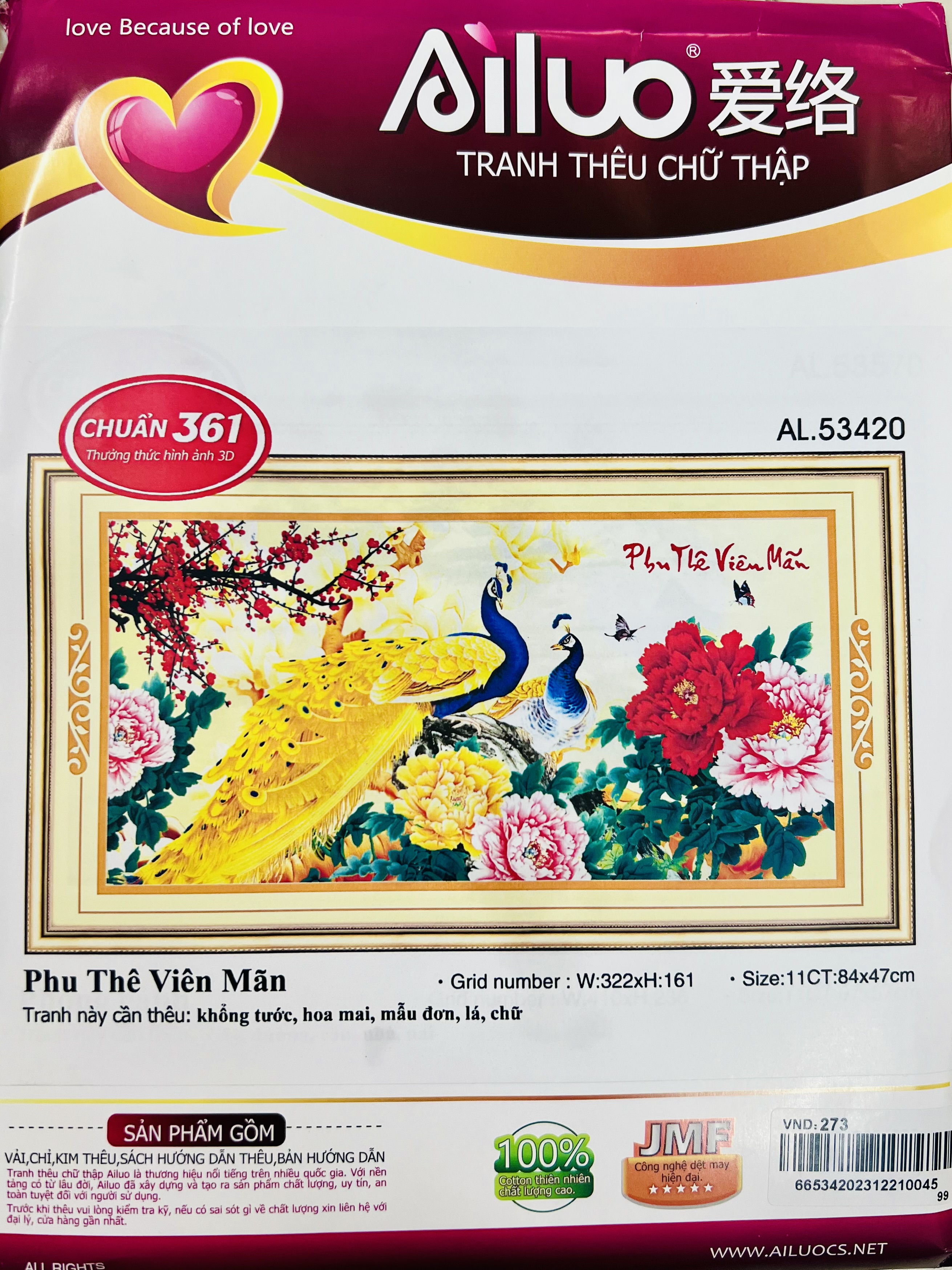 Tranh thêu chữ thập Phu thê viên mãn AL53420, kích thước 84 x 47 cm