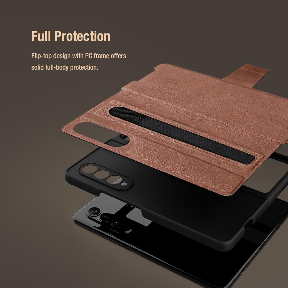 Case bao da leather chống sốc cho Samsung Galaxy Z Fold 3 trang bị ngăn đựng S-Pen hiệu Nillkin Aoge Leather Cover Case (bảo vệ máy cực tốt, chất liệu da thật cao cấp, thiết kế thời trang cá tính) - hàng nhập khẩu