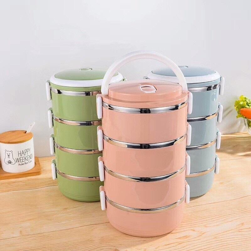 Hộp Cơm Giữ Nhiệt ANHOME 4 Tầng Lúa Mạch, Cặp Lồng Inox, Ăn Trưa Văn Phòng Tiện Lợi