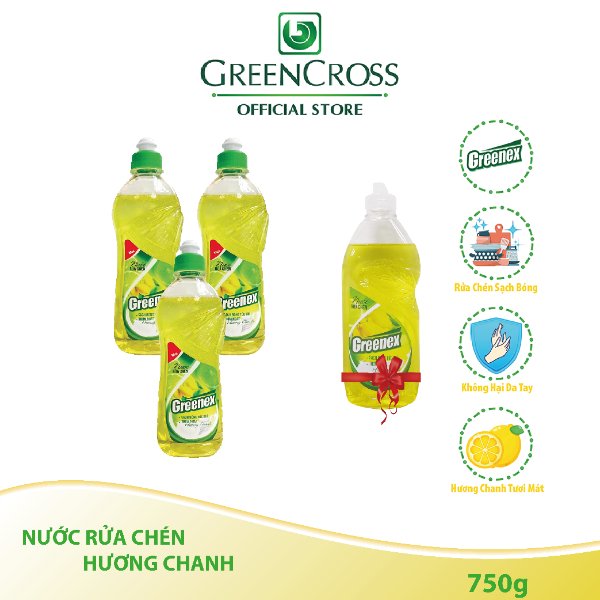 COMBO 3 CHAI RỬA CHÉN GREENEX HƯƠNG CHANH TƯƠI 750G - Tặng thêm 1 chai rửa chén Greenex 400g