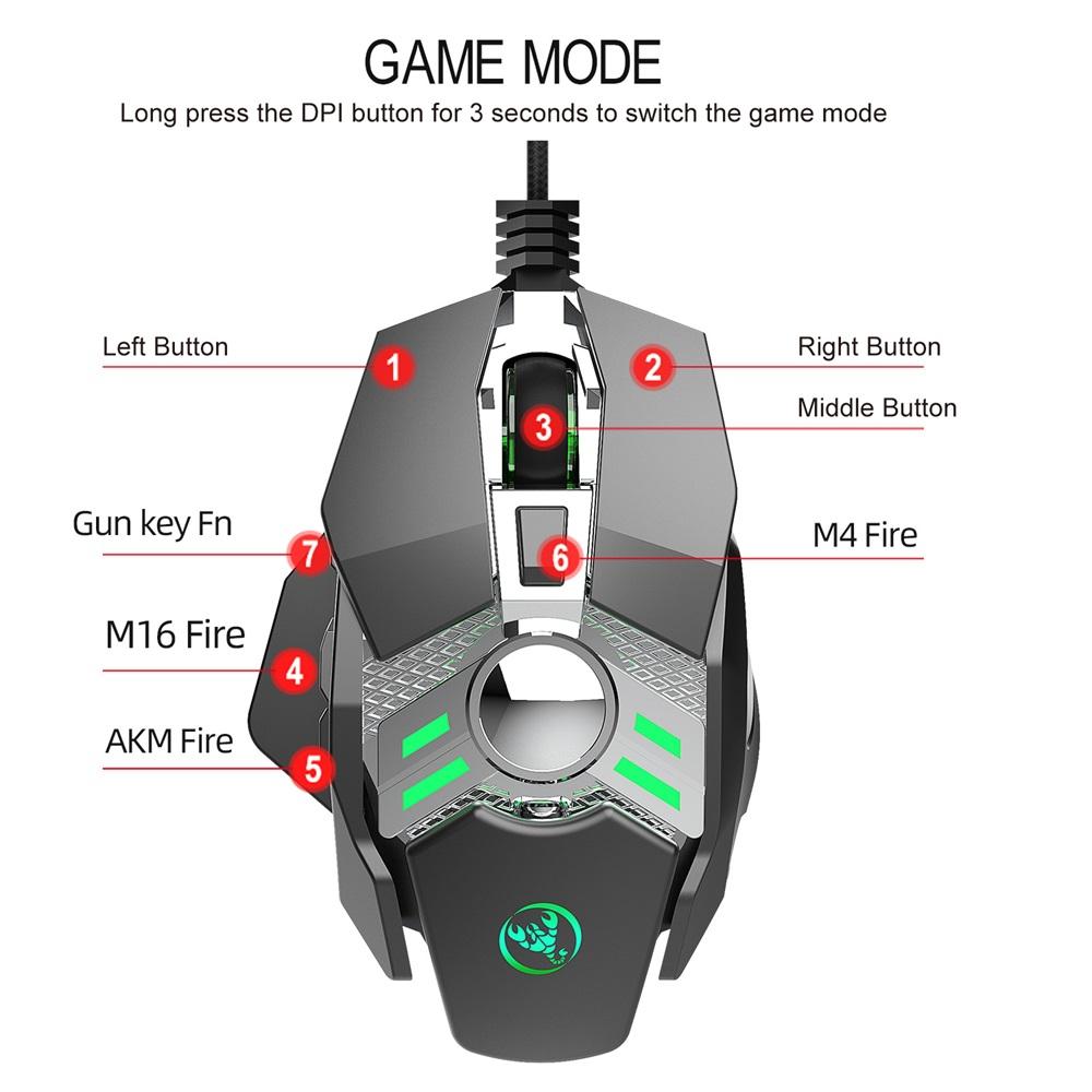 HXSJ J200 Wired Gaming Mouse Seven-key Macro Programming Settings Mouse with Four Adjustable DPI RGB Light Grey