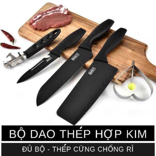Bộ Dao 5 Món Làm Bếp Đa Năng Siêu Bén Hợp Kim Thép Không Gỉ Cao Cấp - T65S Màu Đen