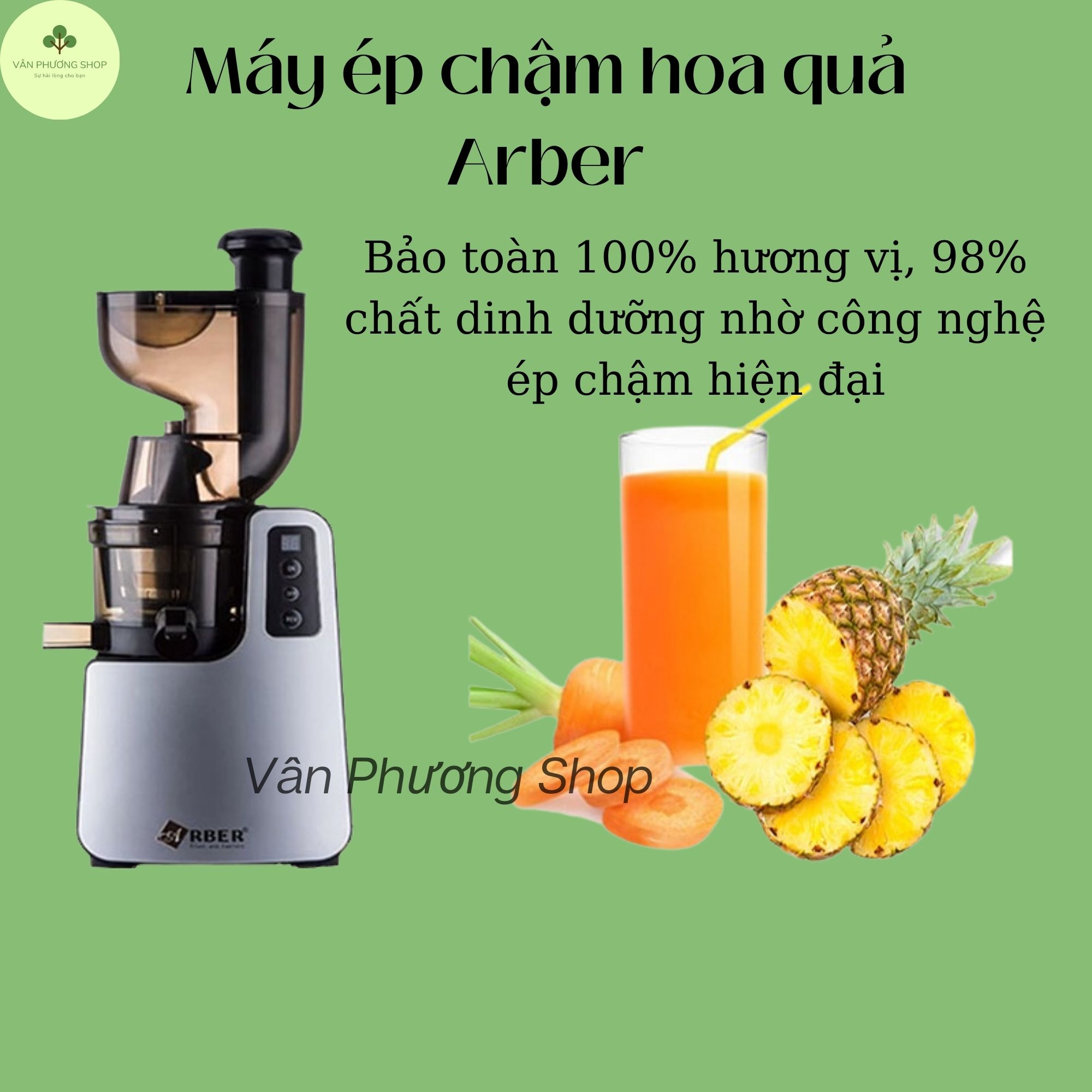 Máy ép chậm trái cây Arber MEC 3068MX Vân Phương Shop công suất lớn, giữ nguyên dưỡng chất, ép kiệt nước - Hàng chính hãng