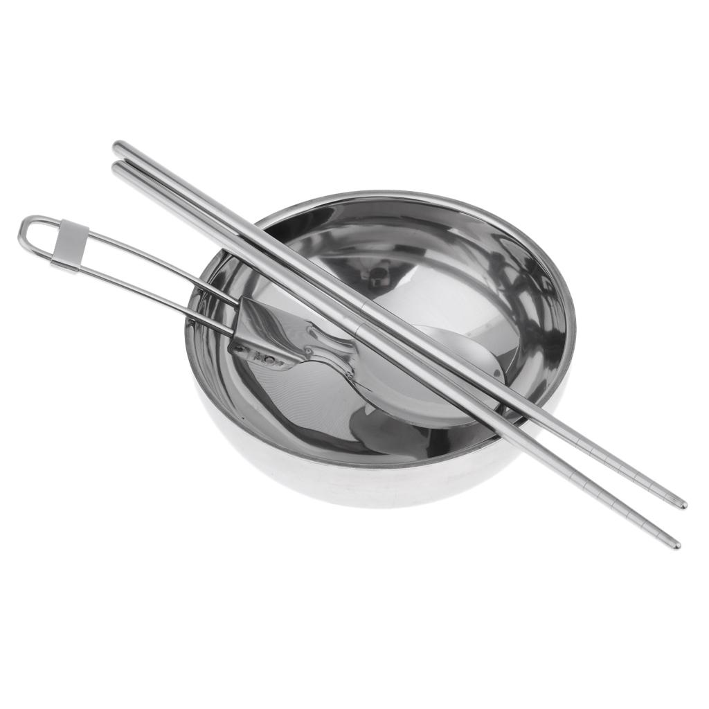 Portable Travel Set Stainless Steel Bowl Chopsticks Spoon Camping Tableware