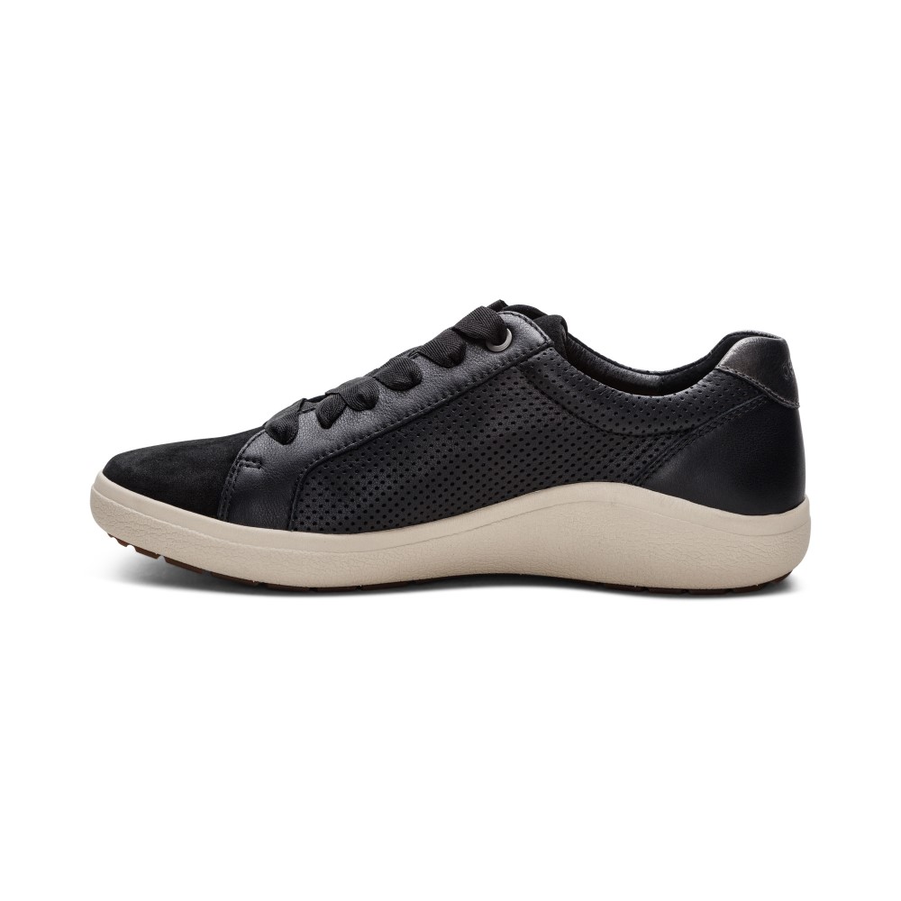 Giày thể thao sức khoẻ nữ Aetrex Courtney Black - Sneaker da đế đệm