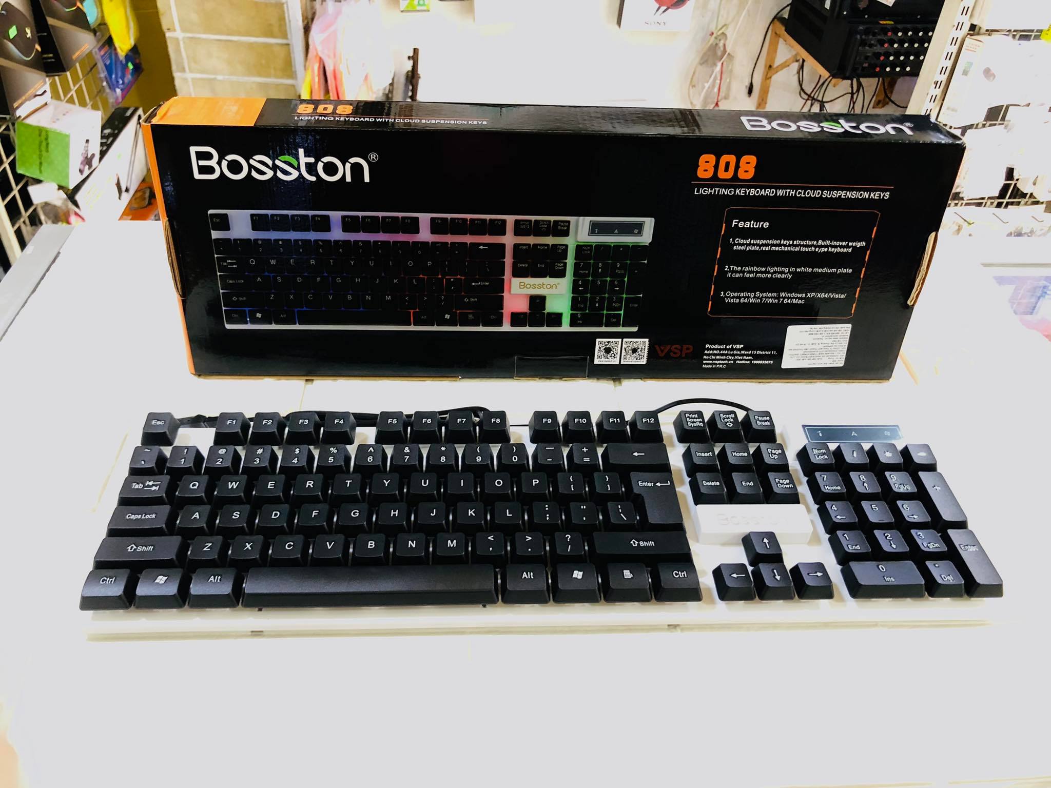 BÀN PHÍM CÓ DÂY CHUYÊN GAME BOSSTON 808 GIẢ CƠ CÓ LED CHO CÁC GAME THỦ - HÀNG CHÍNH HÃNG