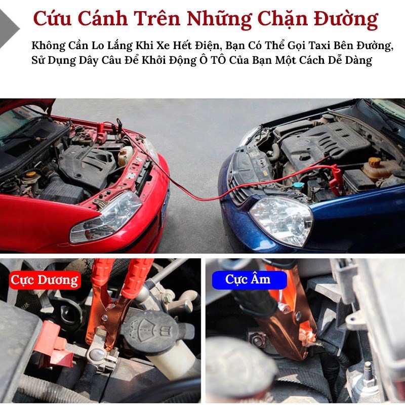 Dây câu bình ắc quy xe hơi , ô tô 2000A - 4 mét lõi đồng , đầu kẹp bọc cách điện chắc chắn siêu bền đẹp.