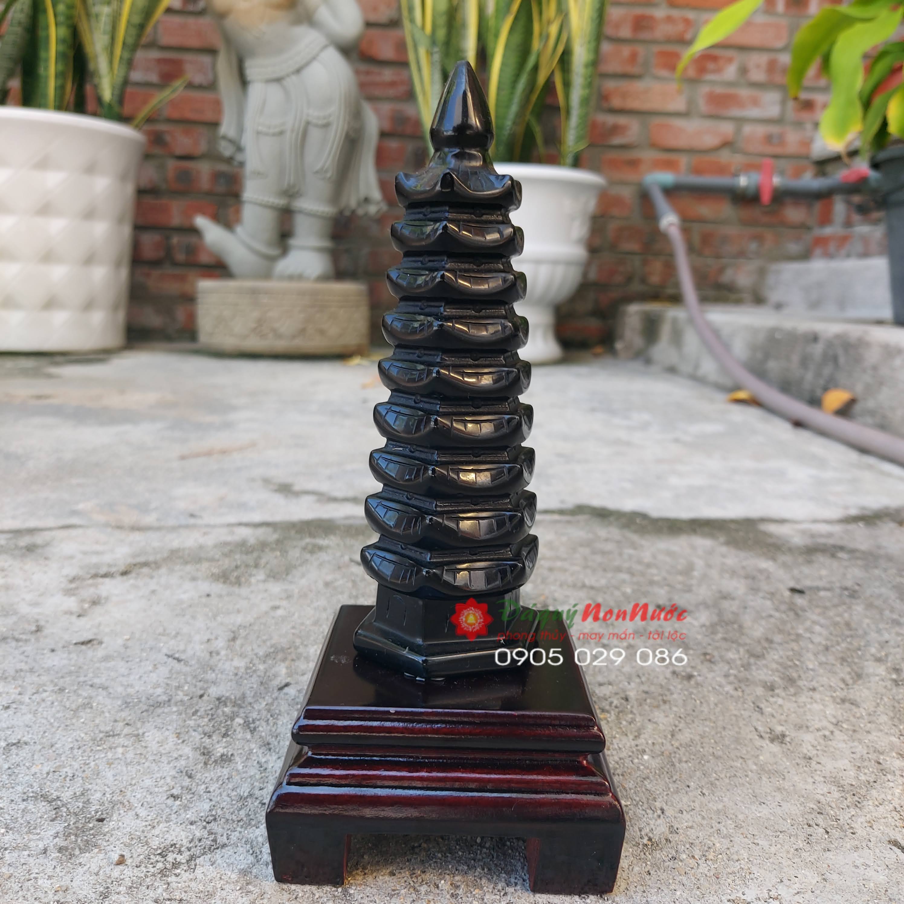 Tháp văn xương 9 tầng phong thuỷ đá Obdsidian cao 13cm - đá Non Nước