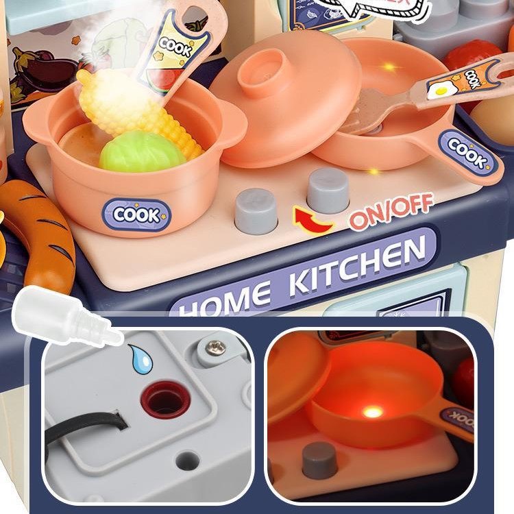 Bộ Đồ Chơi Nhà Bếp Cho Bé HT SYS, Đồ Chơi Nấu Ăn Cho Bé Bếp Đứng 2 Tầng Có Khói Kèm Nhiều Phụ Kiện