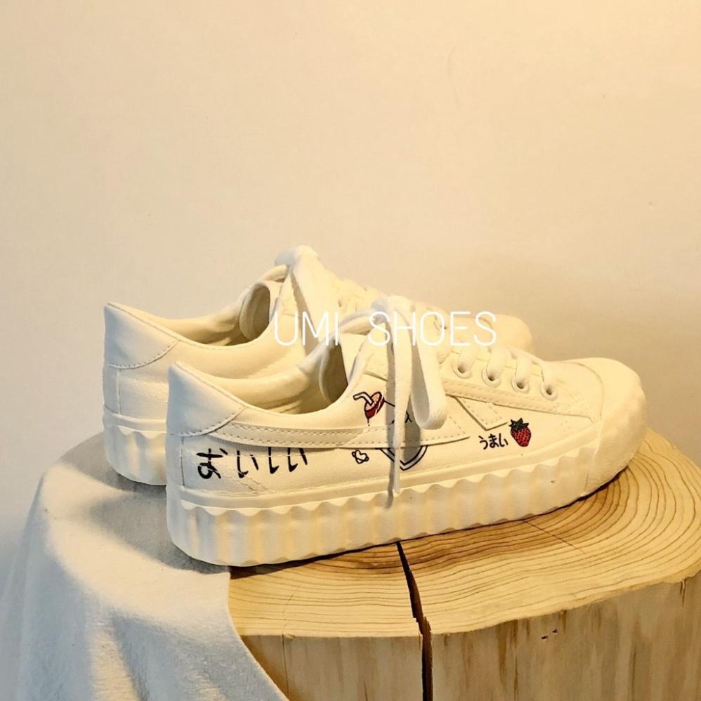 Giày thể thao nữ trắng đế bằng bánh mì basic độn đế cao 3cm vải canvas bata mới hot phong cách ulzzang đẹp cá tính