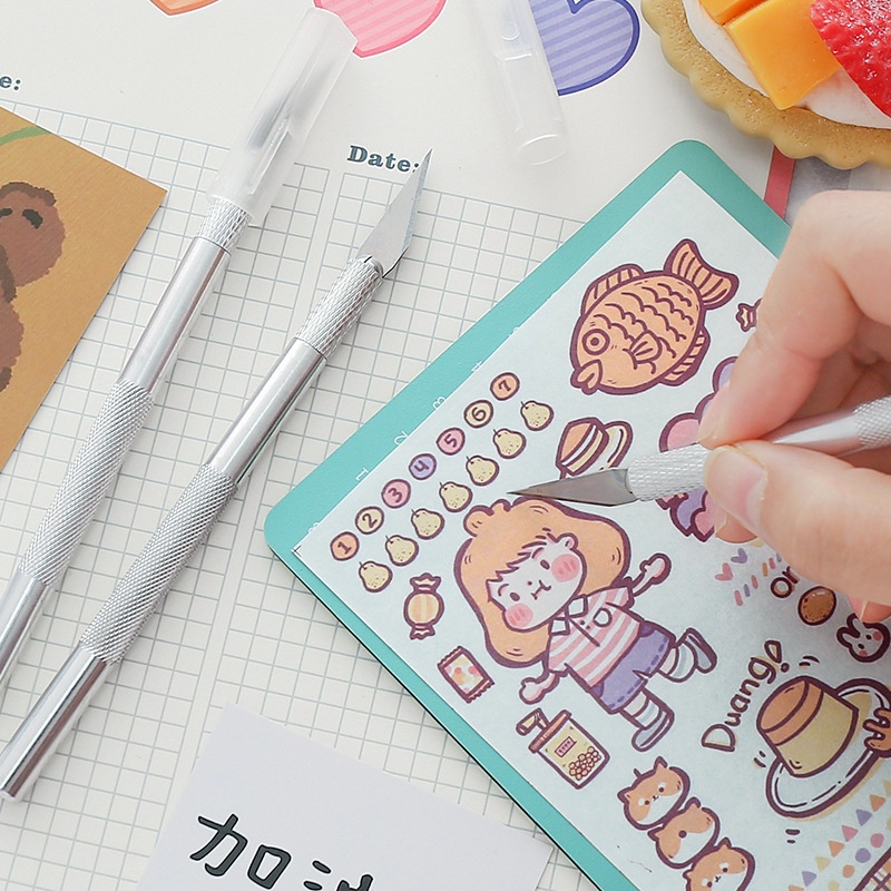 Dao Cắt Washi Tape Tỉa Sticker, Dụng Cụ Dán Bullet Journal Tiện Lợi Kèm 6 Lưỡi Dao