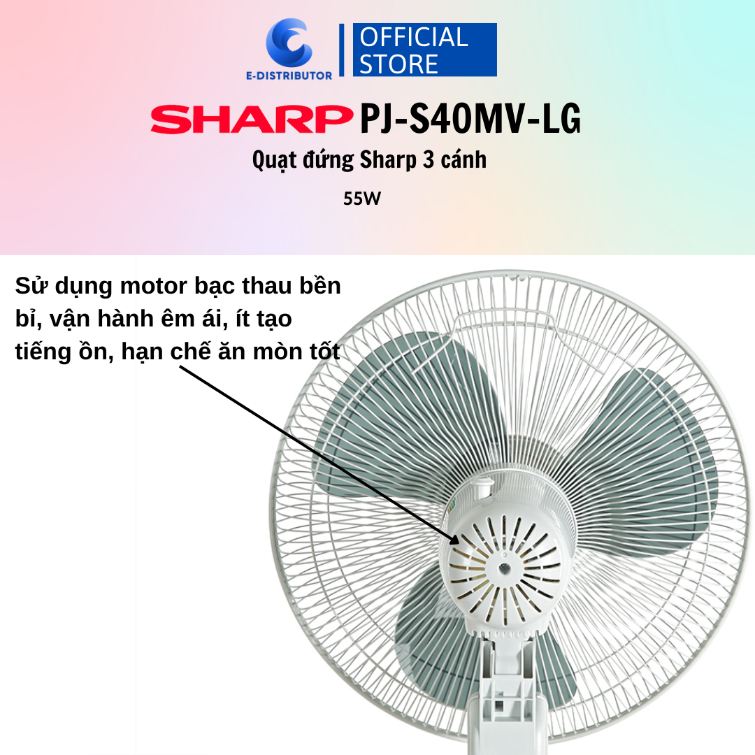 Quạt Đứng Sharp PJ-S40MV-LG Động Cơ Bạc Thau Sản Xuất Việt Nam Công Suất 55W - Hàng chính hãng -  Bảo Hành 12 tháng