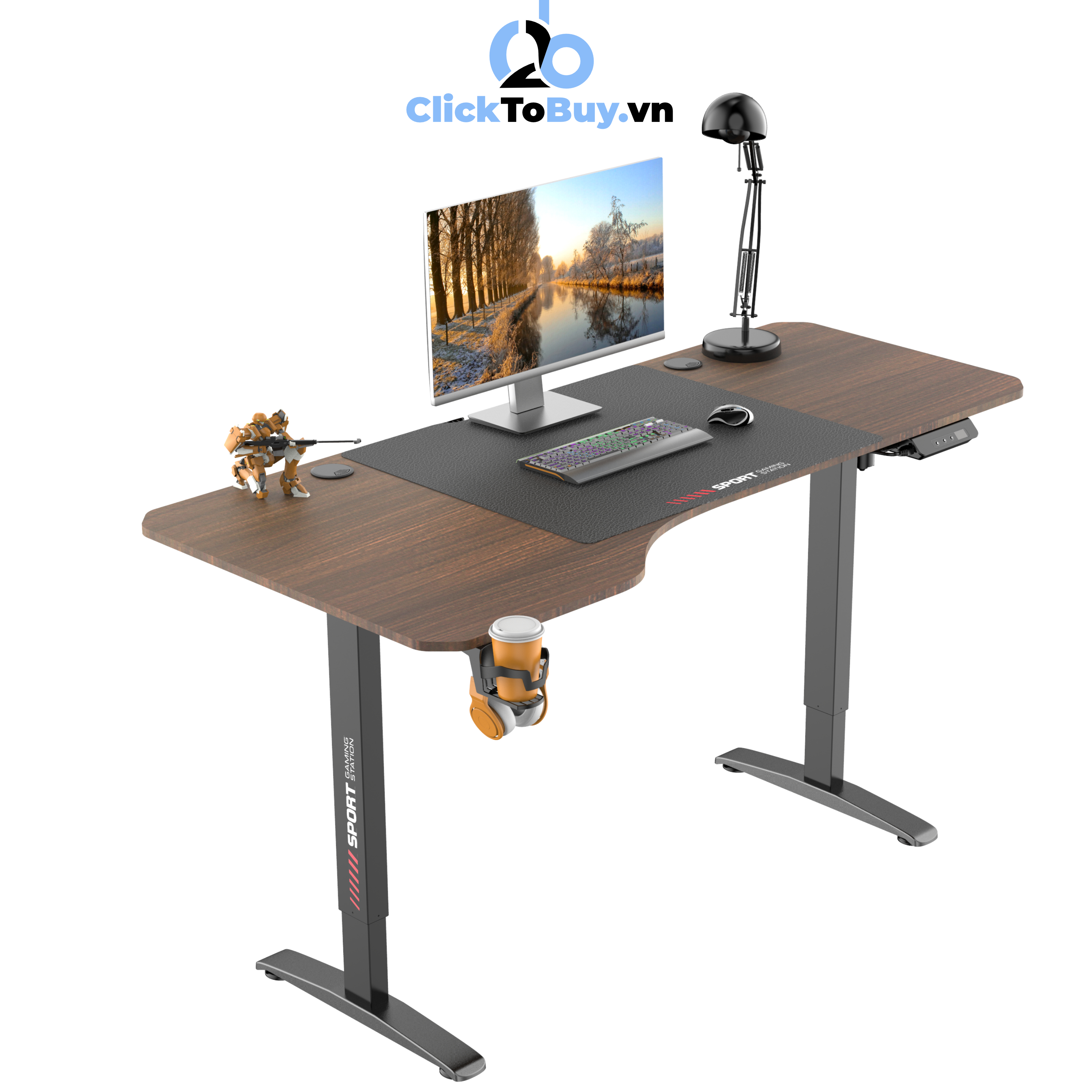 Bàn nâng hạ chiều cao thông minh iCockpit 1460 1675, tặng móc treo tai nghe, giá để ly nước