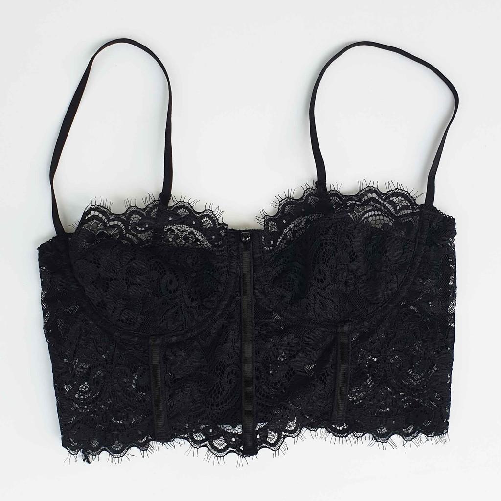 Bra croptop corset sexy ren đen hàng thiết kế Việt Nam, có gọng, có lót mút N02