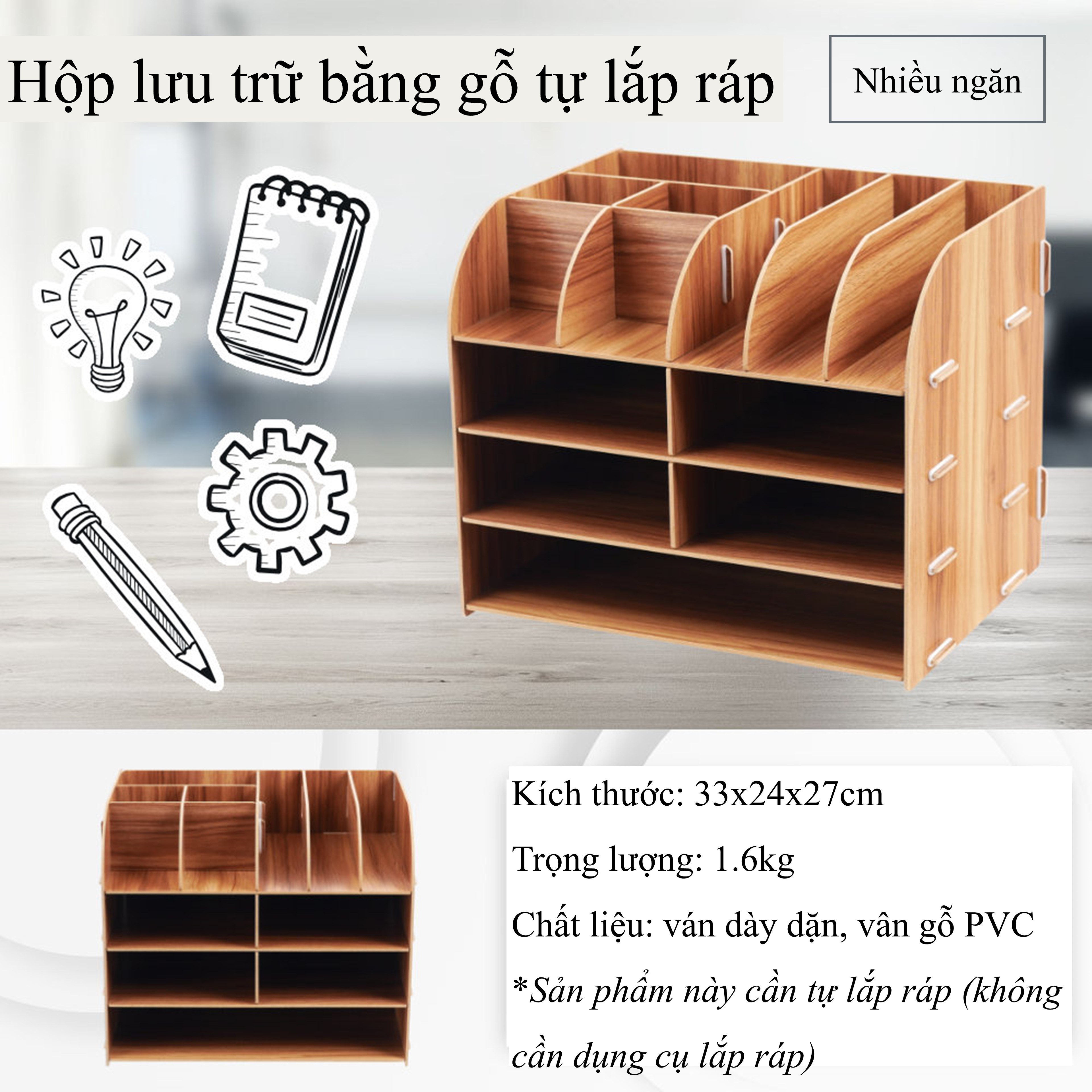 Kệ gỗ, hộp gỗ để bàn, kệ hồ sơ, hộp gỗ đựng tài liệu kết hợp đựng bút, kệ đựng tài liệu bằng gỗ