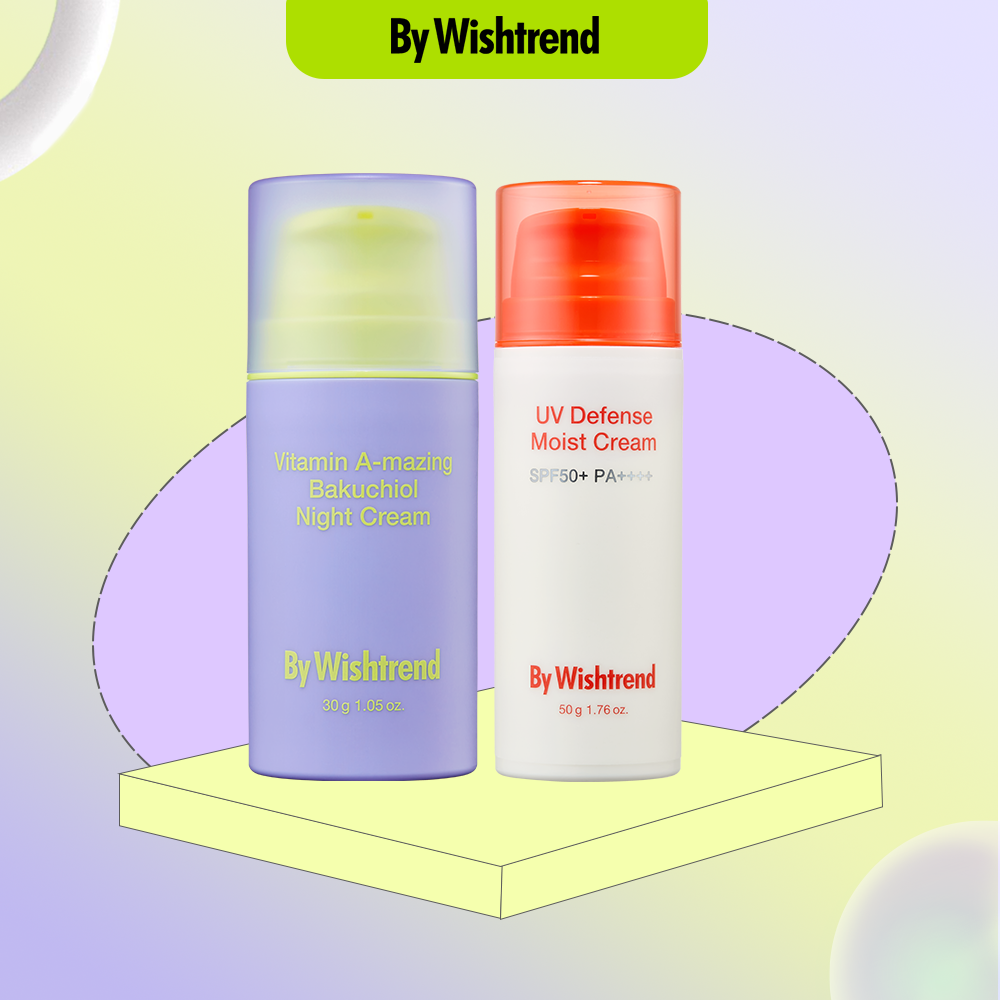 By Wishtrend Kem chống nắng UV Defense Moist Cream SPF50+PA++++ 50g + Kem ban đêm Vitamin A-mazing Bakuchiol Night Cream