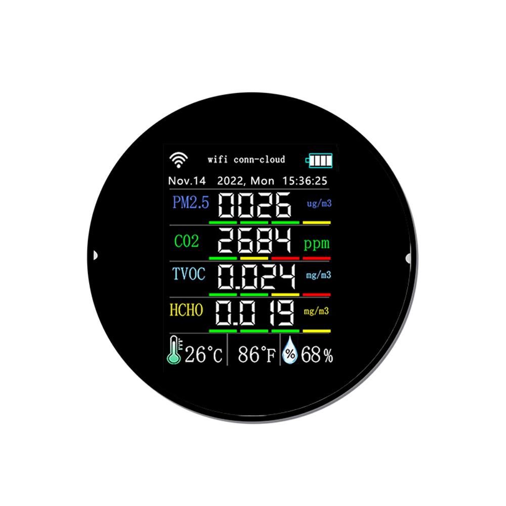 Tuya Wifi Portable Air Quality Meter 7in1 PM2.5 CO2 TVOC HCHO AQI Temperature Humidity Tester Color Display Carbon Dioxide Detector Support Cellphone APP Control with Calendar Function