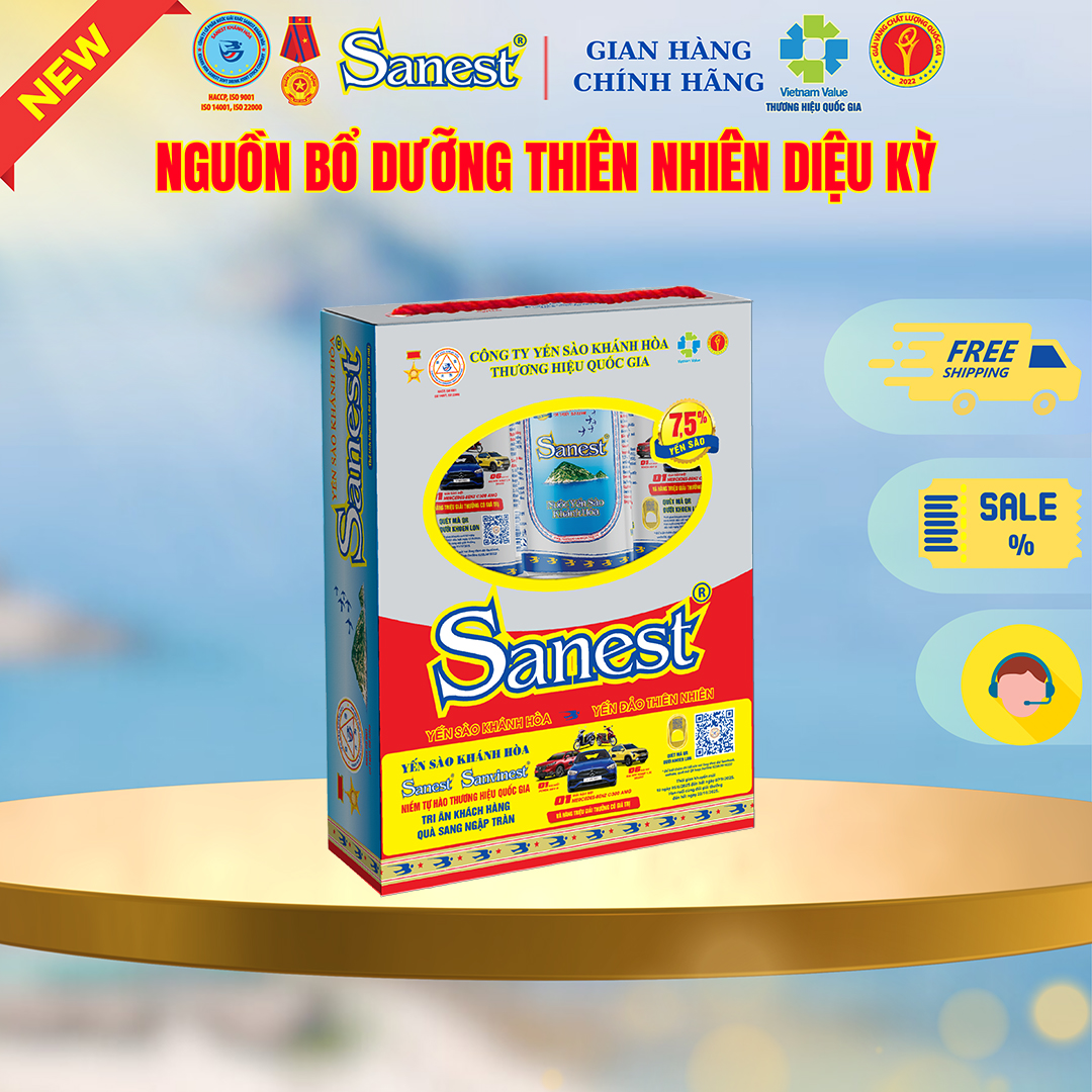 *Nước Yến sào Khánh Hòa Sanest không đường 7,5% - Hộp 6 lon x 190ml.