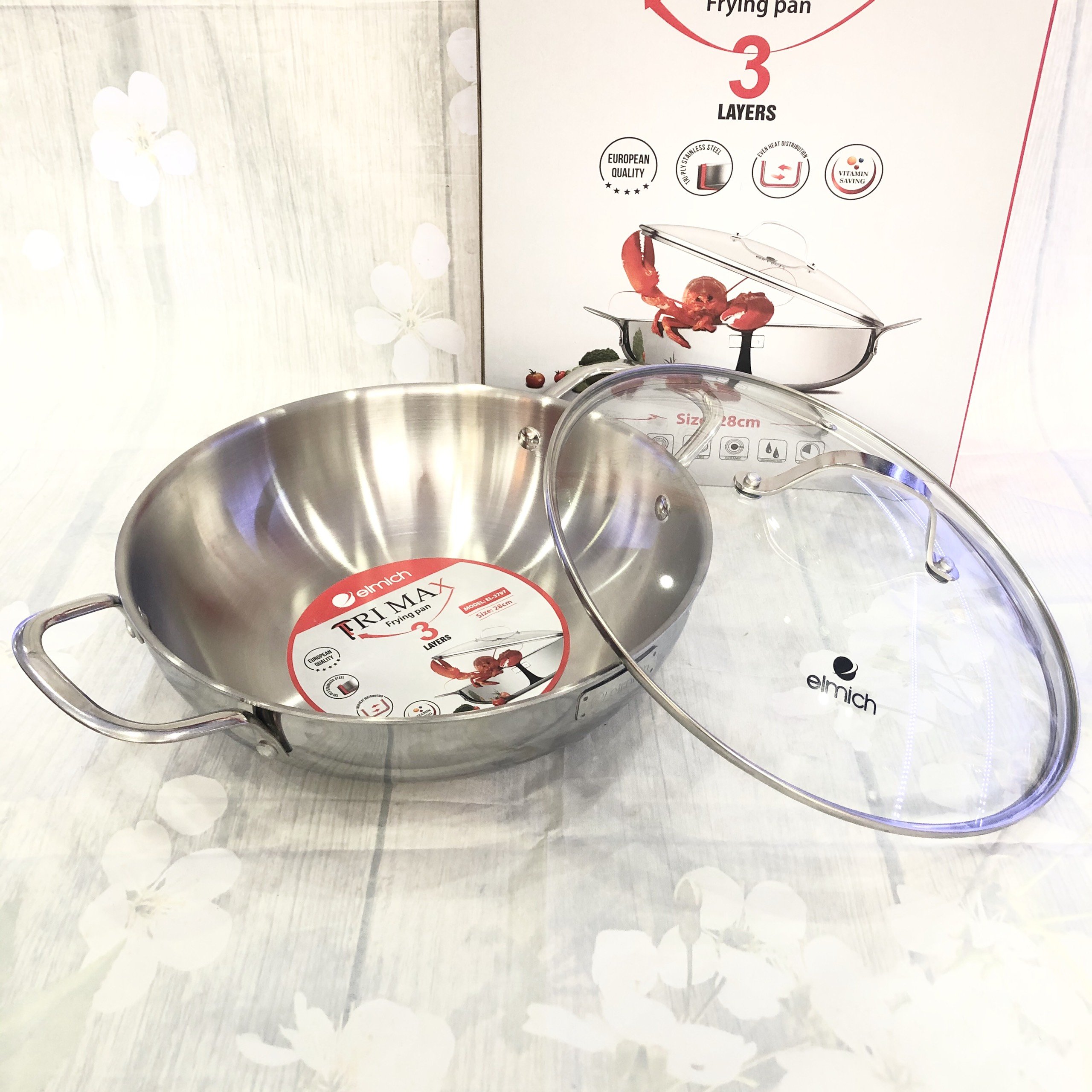 Chảo Xào Kiêm Nồi Lẩu inox cao cấp 3 lớp đáy liền ELMICH TRI-MAX - Hàng Chính Hãng