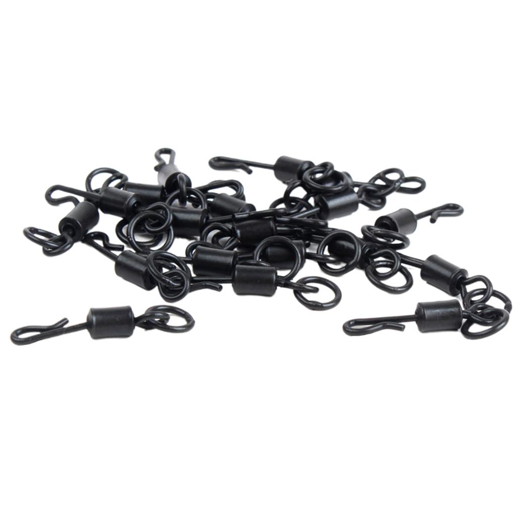 50pcs Matte Black Carp Fishing Swivels Long Body Quick Change Swivel w/ Ring