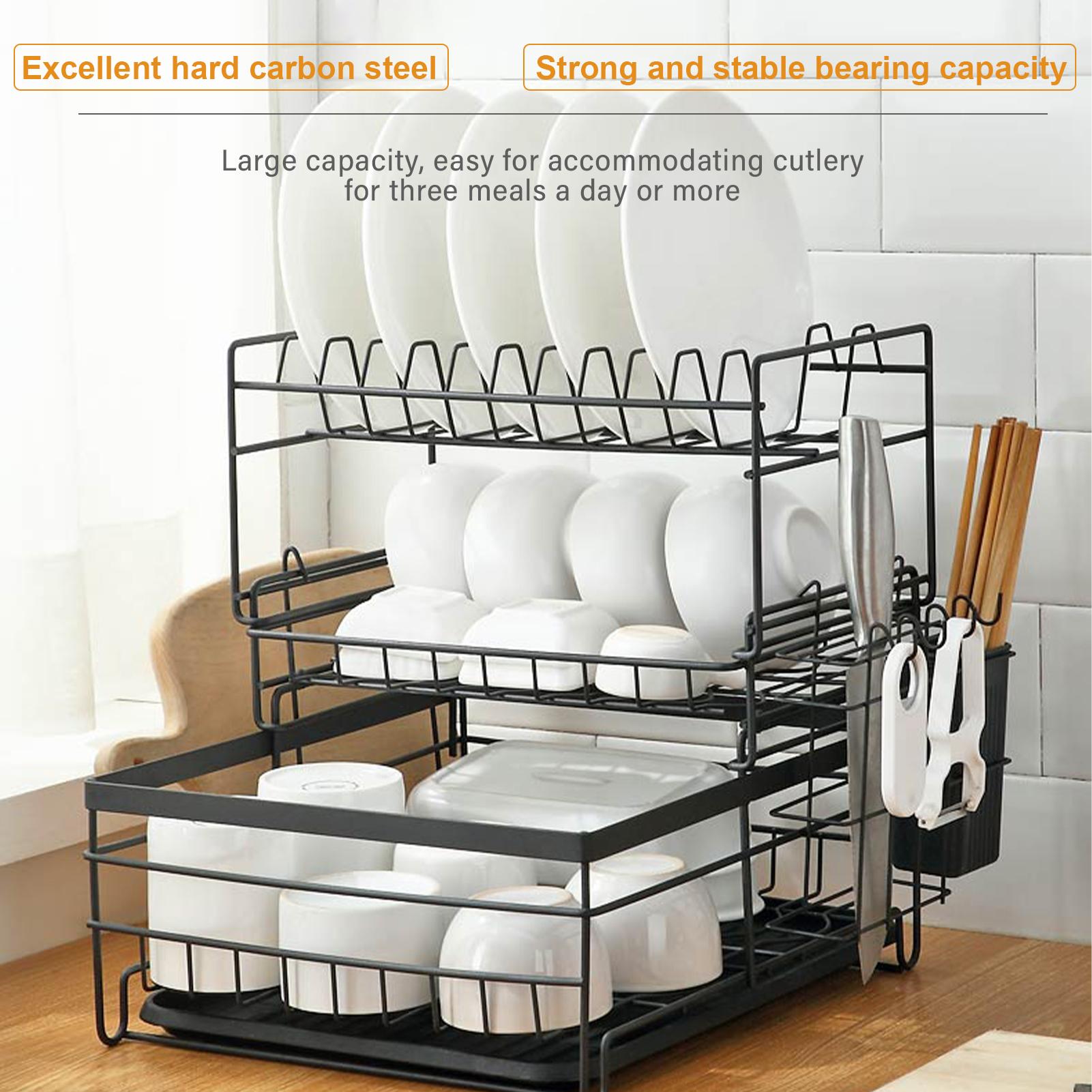 Giá để bát đĩa 2 tầng bằng thép có rãnh thoát nước có thể tháo rời