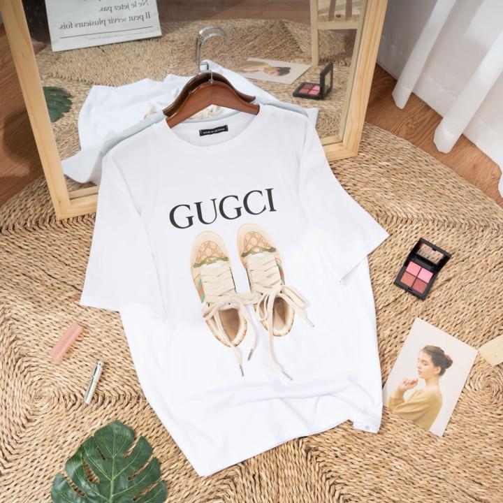 Áo Phông Nữ In Hình Đôi Giầy - Dây Giầy Thật - Phong Cách Mới, Áo Thun Nữ Fom Rộng Cotton Cao Cấp