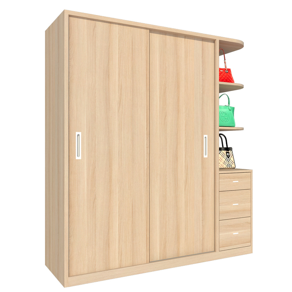 Tủ quần áo gỗ MDF Tundo cửa lùa màu sồi nhạt 180 x 55 x 200cm