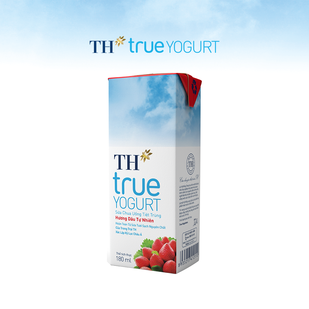 Thùng 48 hộp sữa chua uống tiệt trùng TH true YOGURT hương dâu tự nhiên 180 ml (180 ml x48)