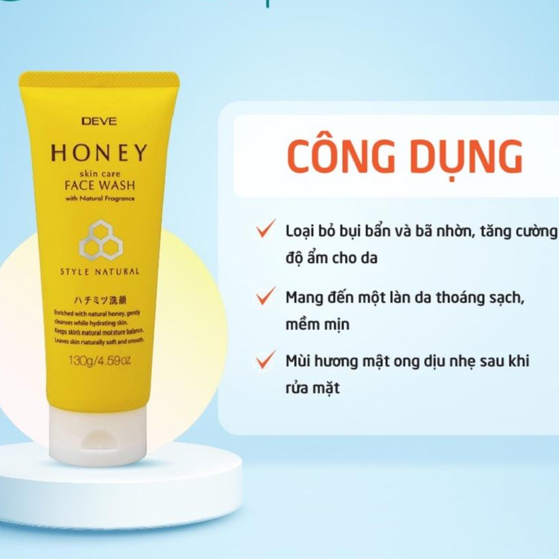 Sữa Rửa Mặt Chiết Xuất Mật Ong Làm Sạch Dưỡng Ẩm Deve Honey Face Wash (130g)