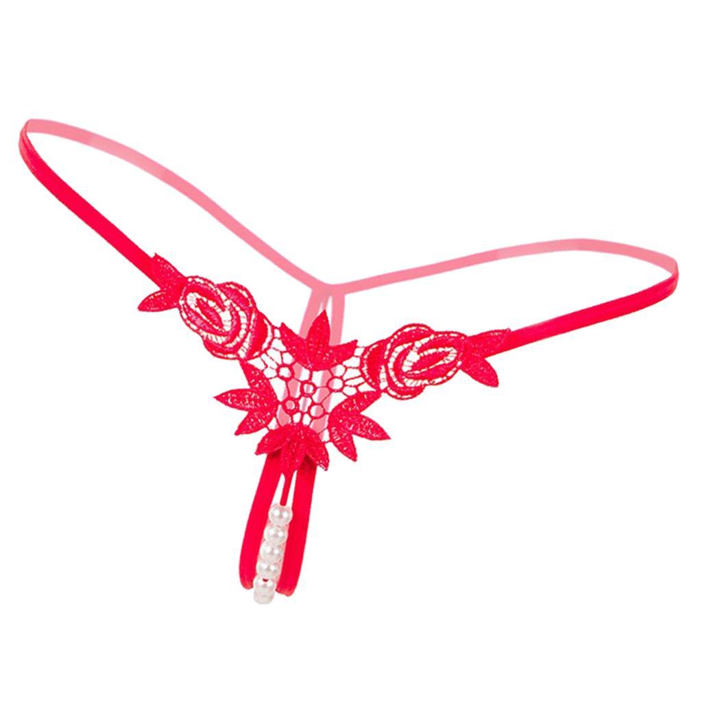 Open Crotch Crotchless Panties Low  Hollow Flower Thongs Red