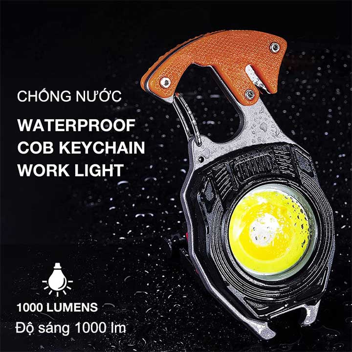 Đèn led mini kiêm móc khóa, tua vít, còi, quẹt điện, mở nắp chai đa năng dùng pin sạc