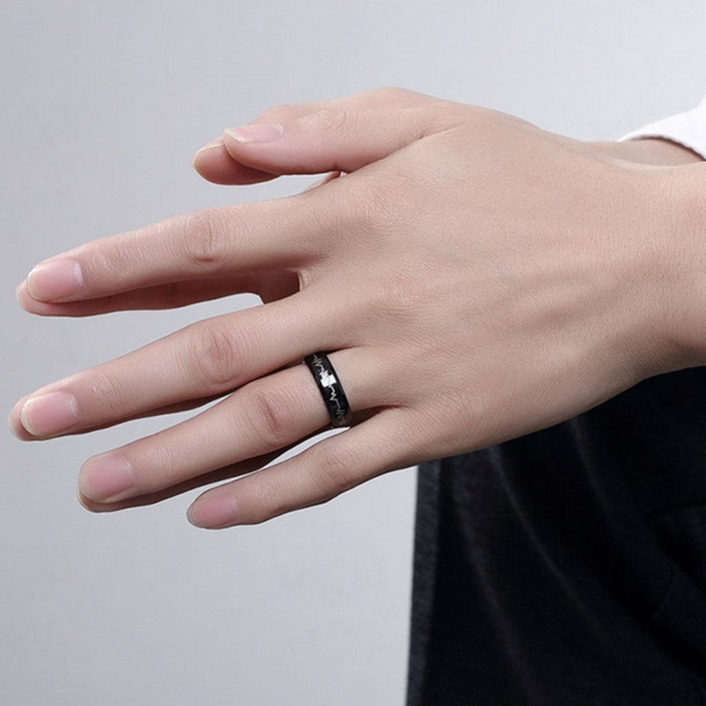 Stainless Steel Heartbeat Wedding Band Engraved Love US 7