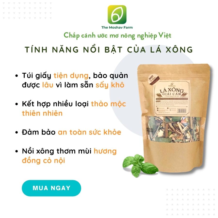 Lá Xông Cổ Truyền The Moshav Farm Kết Hợp Thảo Mộc Thiên Nhiên Làm Sẵn Sấy Khô Đảm Bảo An Toàn Sức Khỏe - Giúp Xua Tan Cơn Mệt, Dùng Lúc Cơ Thể Sợ Gió - Lạnh, Giúp Hạ Sốt - Giải Cảm, Thải Độc, Xông Sau Sinh - Xông Toàn Thân - Xông Mặt - Nhà, 1 Gói 90 gram