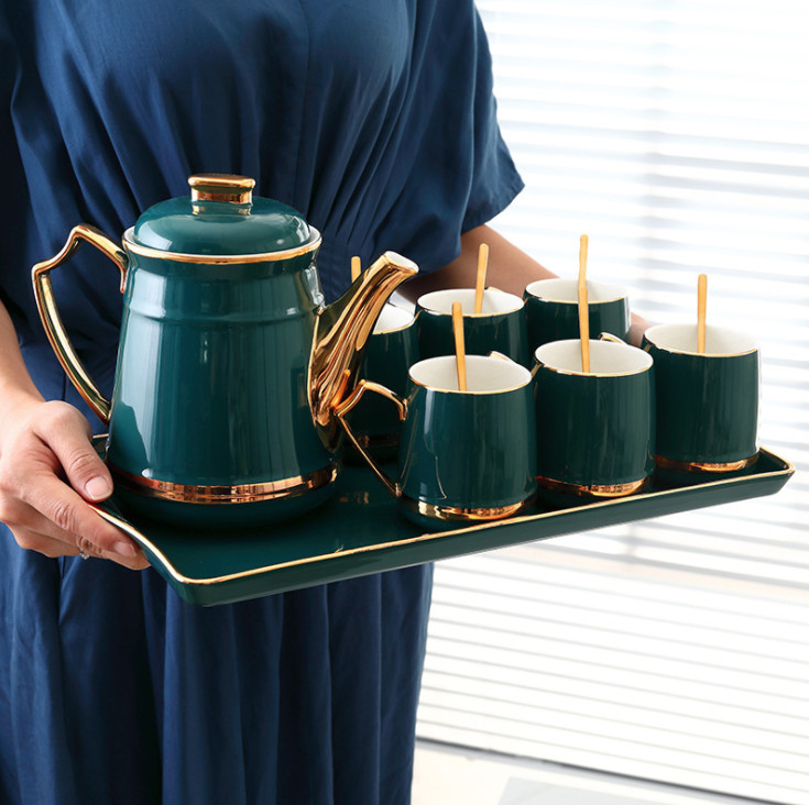 Bộ tách trà Tea Set Nordic Style Gold Trim Ceramic Tea Cup Set Including 6 Pcs