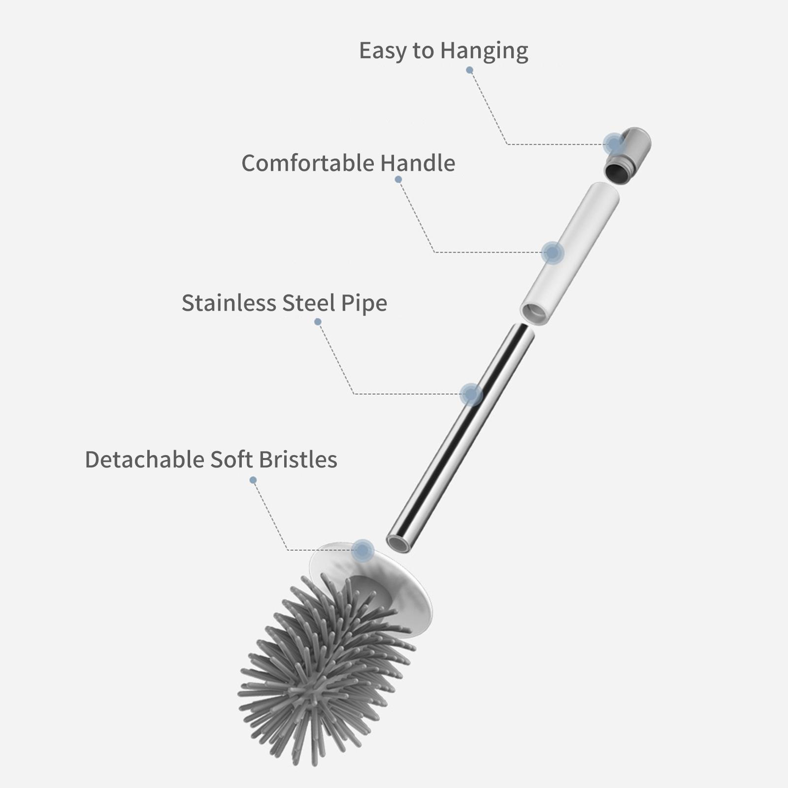 2PCS Toilet Brush and Holder Wall-mounted Soft Bristles Toilet Brush Cleaner No-drilling Bathroom Deep Cleaning
