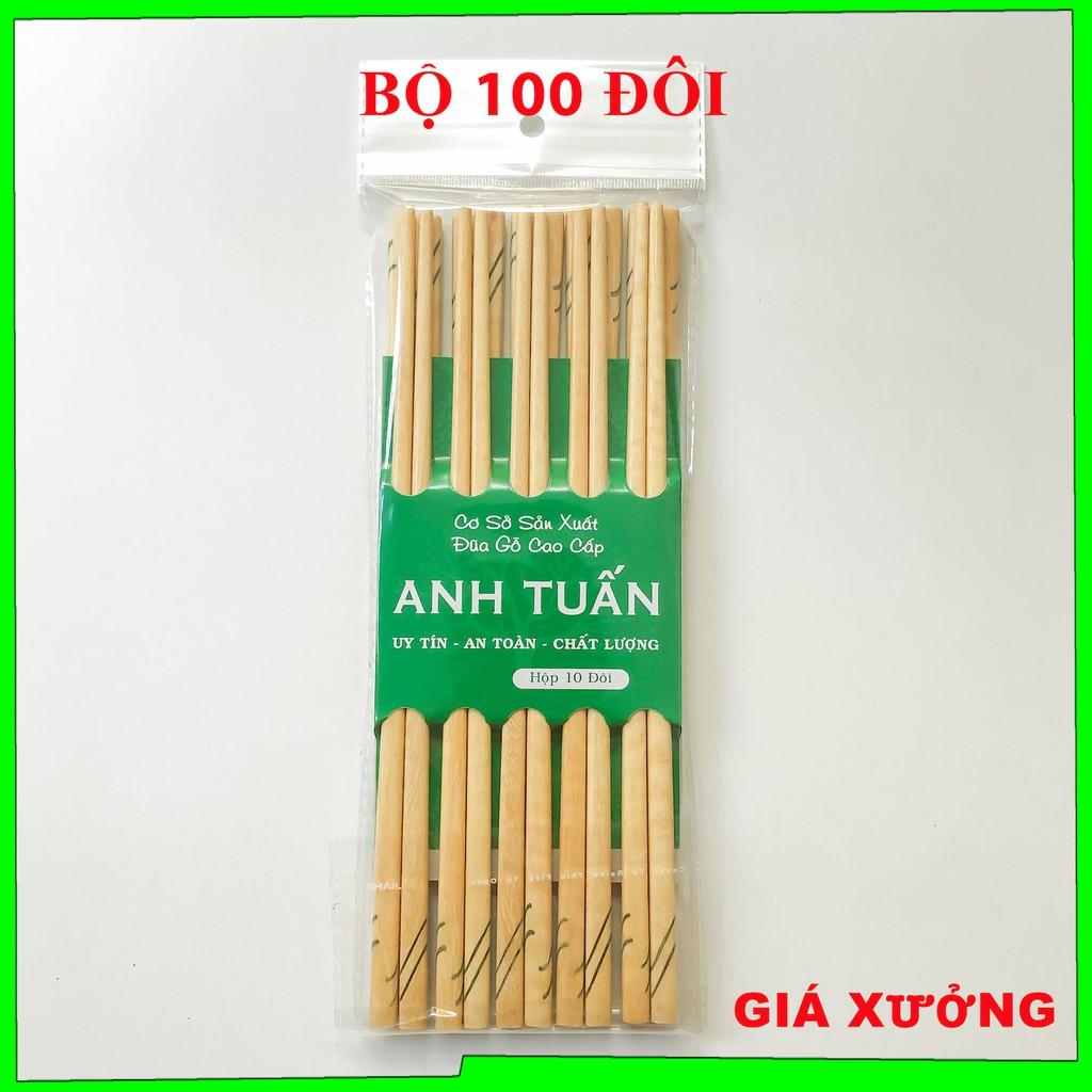 Bộ 100 đôi đũa KHẢM đũa ăn cơm gỗ cao cấp đũa gỗ LÁT HOA, đũa đẹp tự nhiên không hoá chất