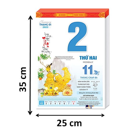 Lịch Bloc 2023 - Bloc lịch cỡ lớn kích thước 25 x 35 cm - NH05