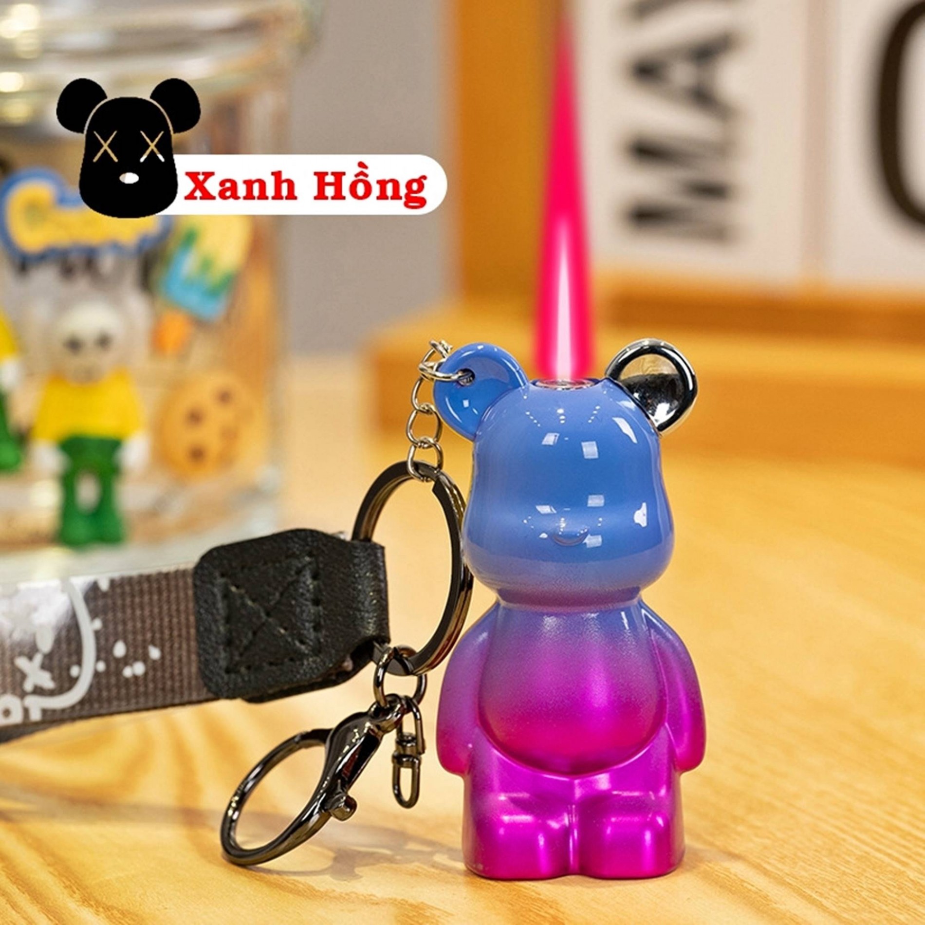 Hột quẹt bật lửa khè móc khóa hình gấu BEARBRICK màu cầu vòng - xài gas