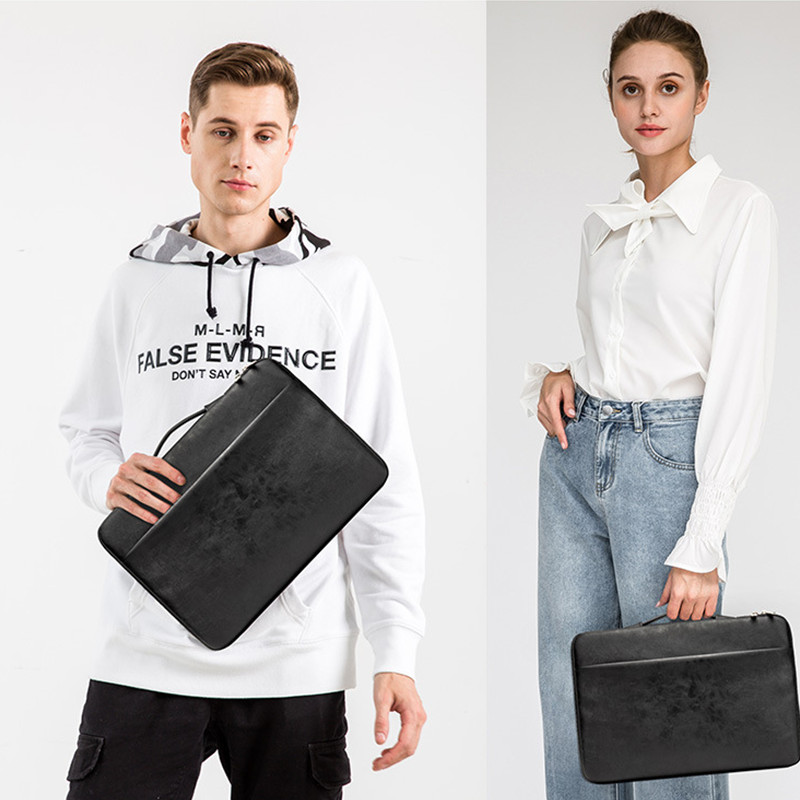 Túi xách Laptop, Macbook 13 - 15.6 inch : Chống sốc 360 độ - Mẫu da đen KM038