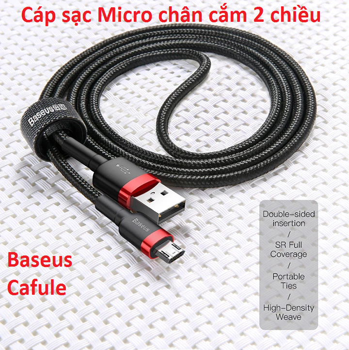 Cáp sạc Micro 2.4A chân cắm 2 chiều màu ngẫu nhiên Baseus Cafule - Hàng chính hãng