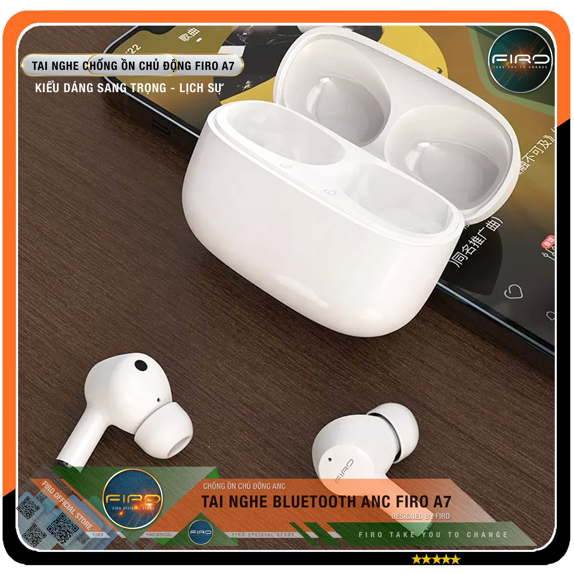 Tai Nghe Bluetooth FIRO A7 - Tai Nghe Không Dây Bluetooth True Wireless FIRO Công Nghệ Chống Ồn Chủ Động ANC - Điều Khiển Cảm Ứng Thông Minh - Kháng Nước IPX5 - Tương Thích Với Tất Cả Dòng Máy - Hàng Chính Hãng