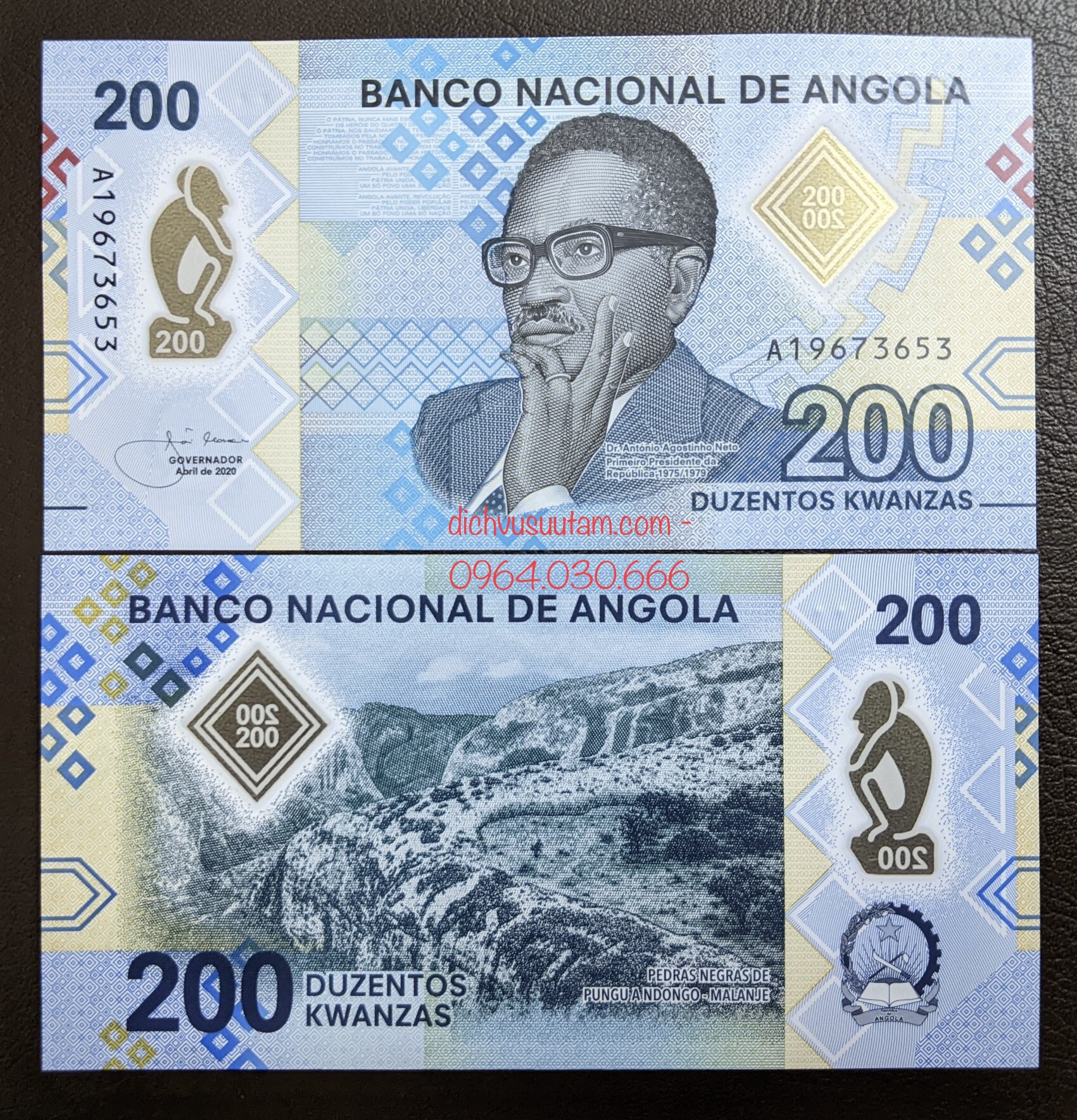 Tiền Cộng hòa Angola 200 kwanzas polymer mới cứng sưu tầm