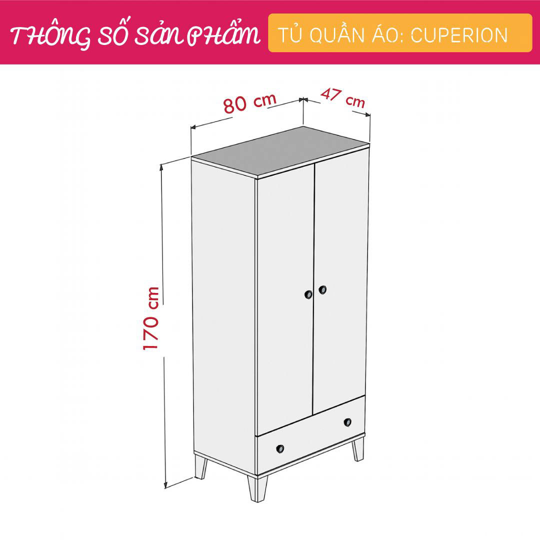 Tủ quần áo gỗ hiện đại SMLIFE Cuperion  | Gỗ MDF dày 17mm chống ẩm | D80xR47xC170cm